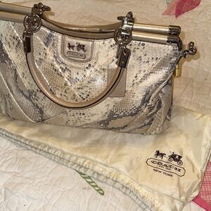 Coach Neutral Snake-Print Leather Satchel with Silver Hardware